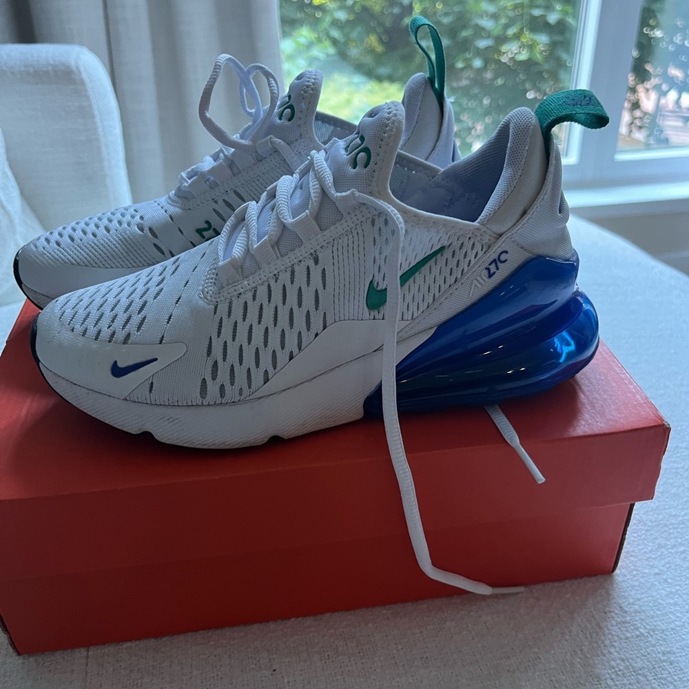 Nike Air Max 270. Blue and white with green. Great condition. Size 5.5